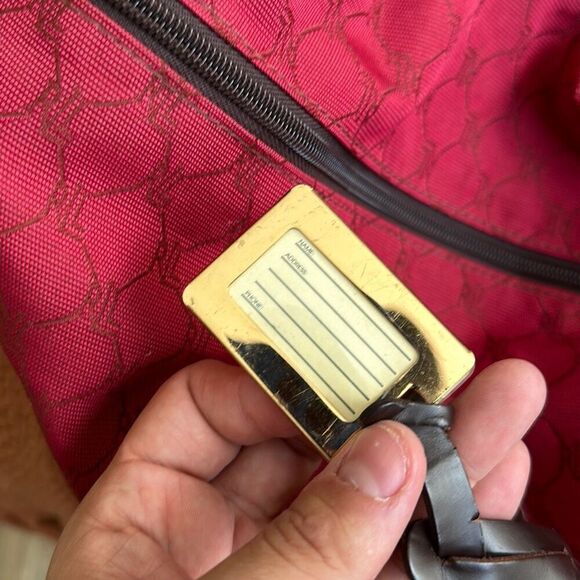 Vintage 2000's Womens Red Signature Leather Trim Duffle Carry On Bag OS - Picture 10 of 13